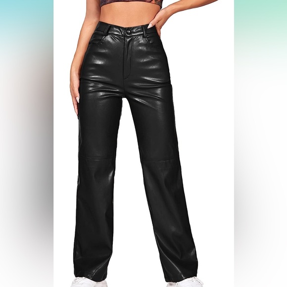 Leather Straight Leg Pants - Picture 1 of 3